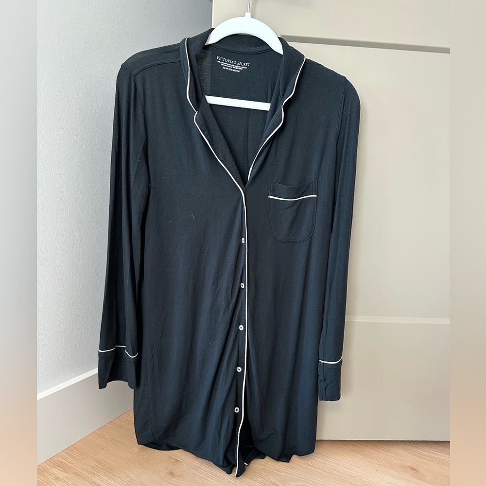 Victoria's Secret Black Pajama Top with Pink Piping